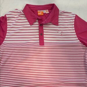 Puma Men’s Polo GOLF Shirt with Pink and White Stripes- XL